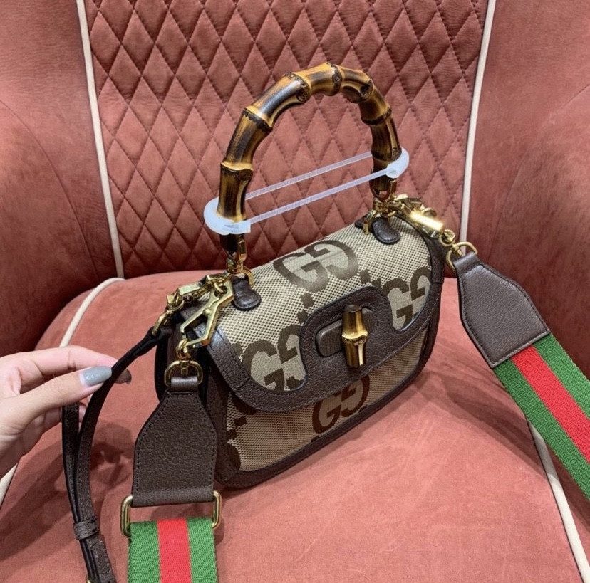 g*u*i small bamboo handbag with S*per double g pattern