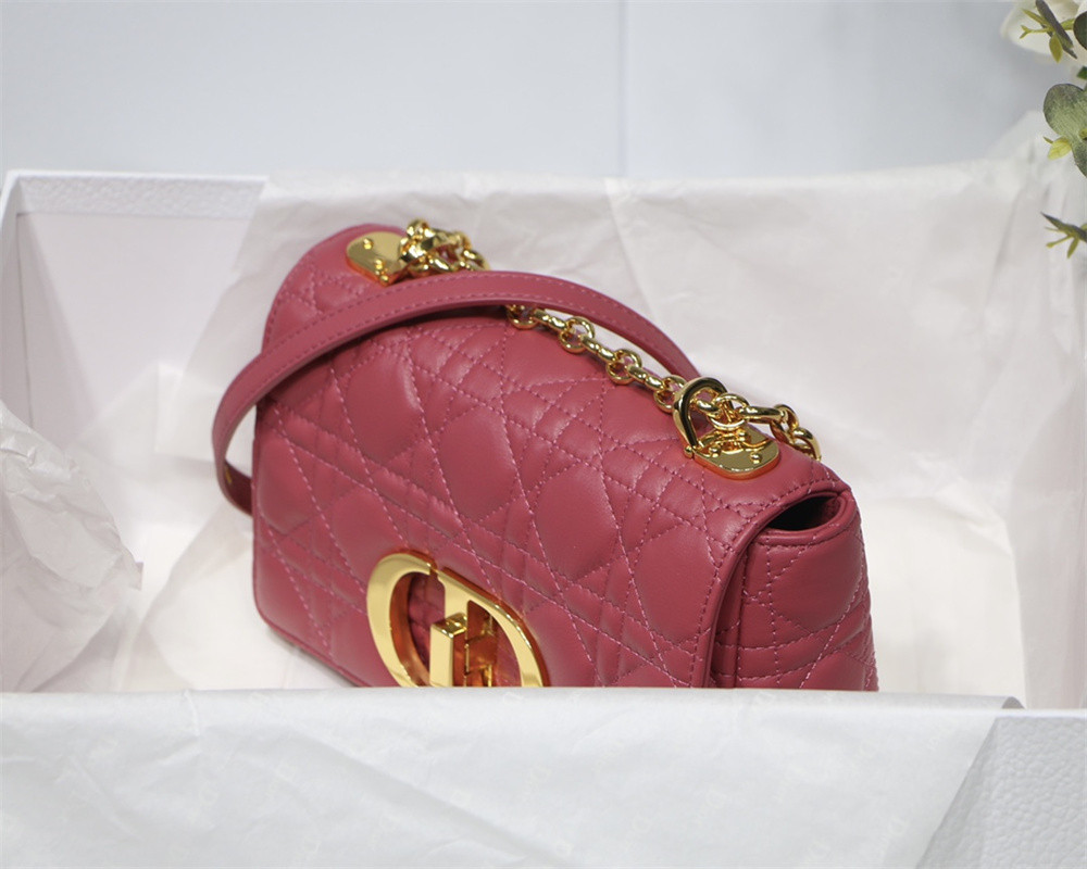 small d*or caro bag light red S*pple cannage calfskin 20 x 12 x 7 cm