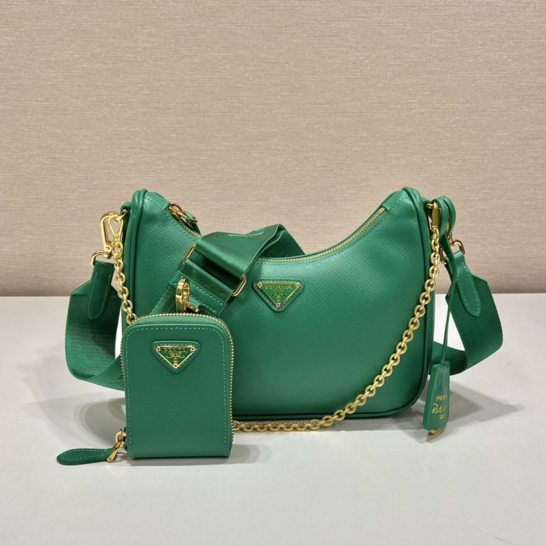 Pra*a re-edition 2005 saffiano leather bag green