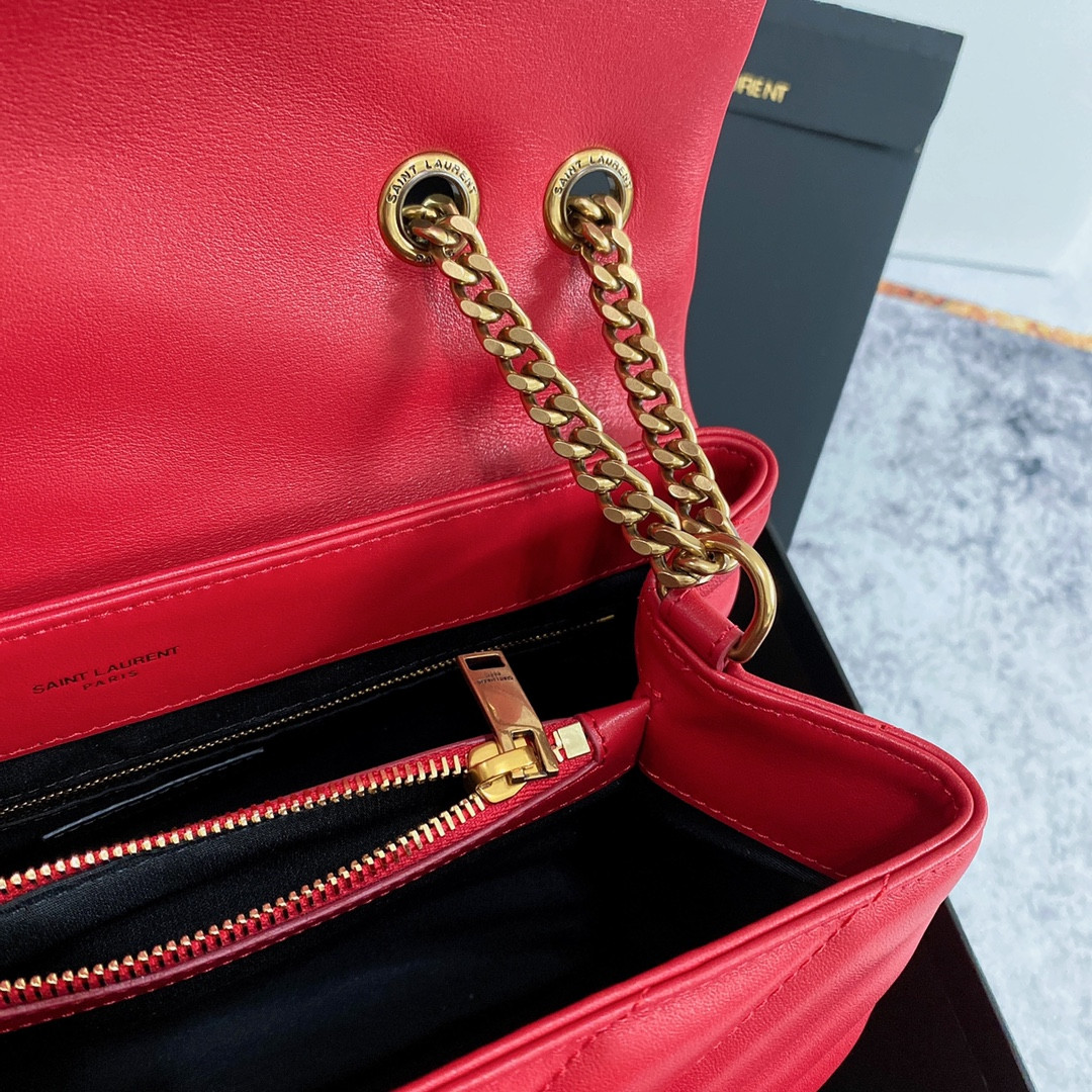 Y*L loulou medium in quilted leather red 12.5 x 8.6 x 3.5 inches