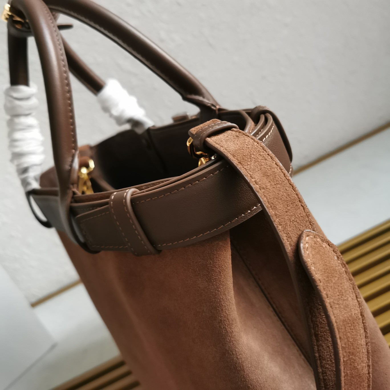 Pra*a large Pra*a buckle suede bag with belt  27.5x37.5x14cm